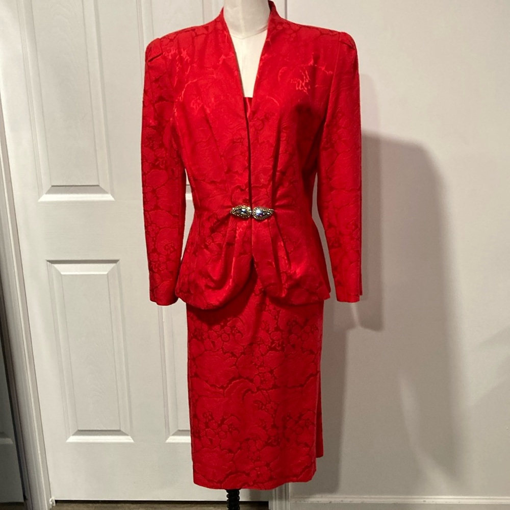 vintage Ursula red evening skirt suit 14